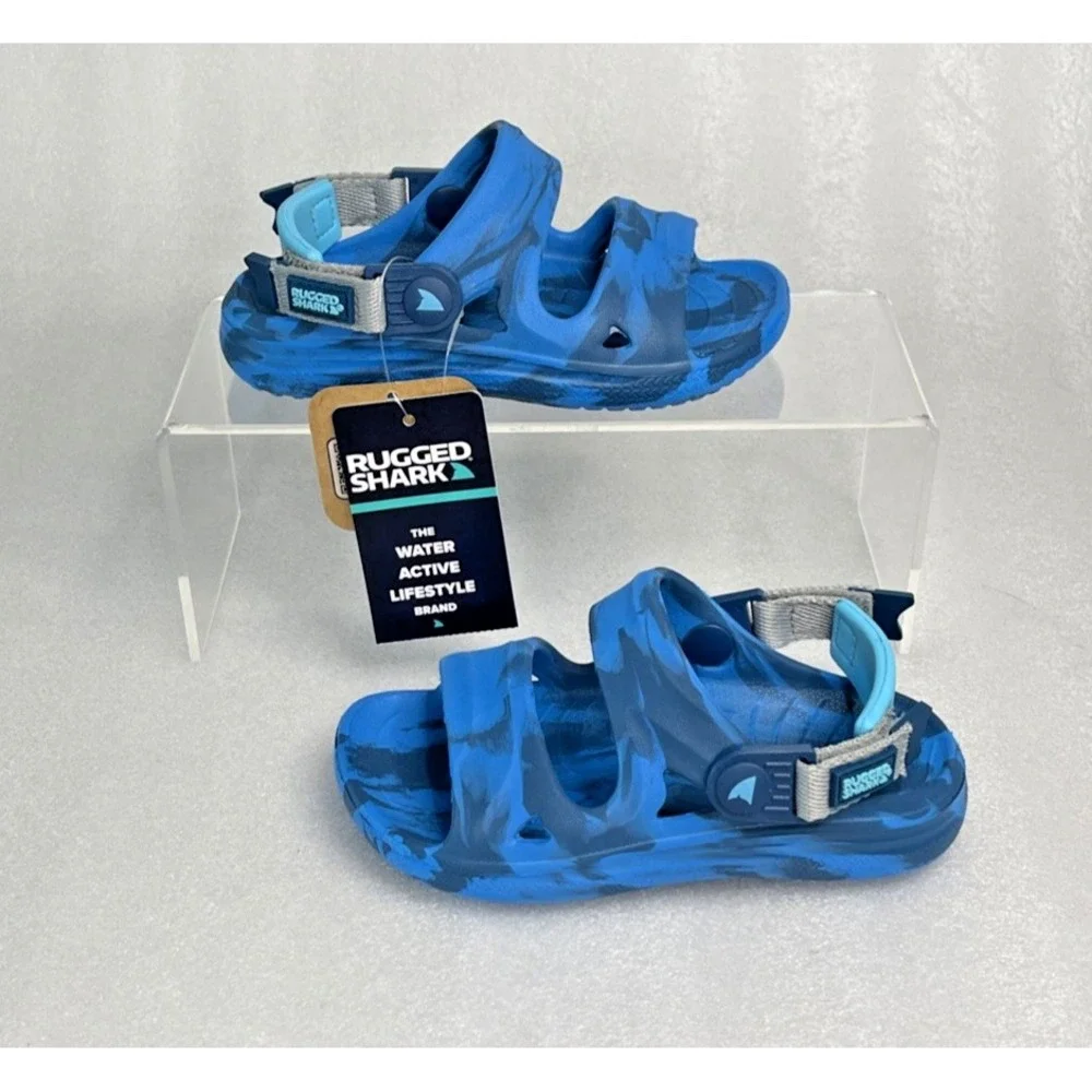 Rugged Shark Adventure Trail Blue Sandals Floatable Washable Boys Size 8 NEW